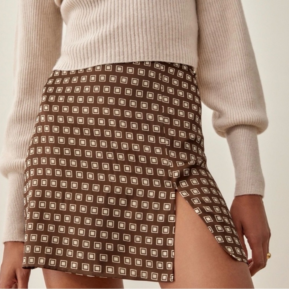 Reformation Chocolate Square Pattern Skirt